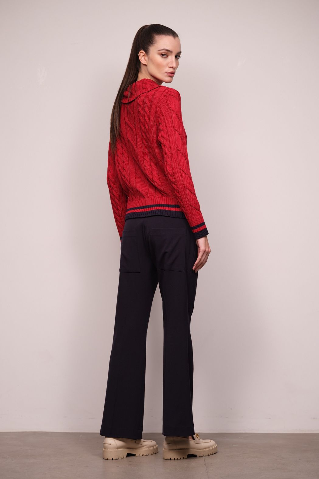 Tricot Gola Polo Trançado Vermelho Athena