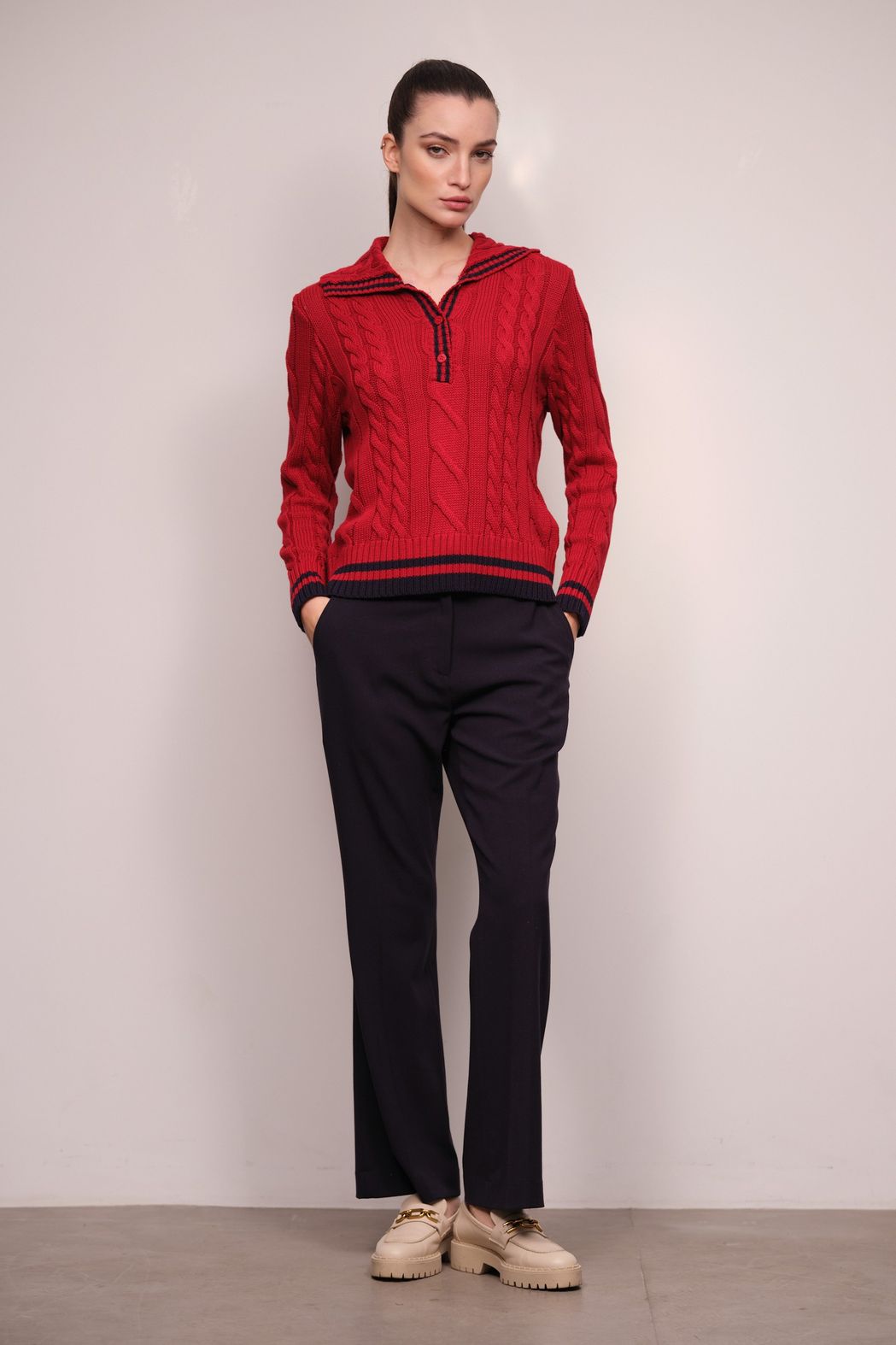 Tricot Gola Polo Trançado Vermelho Athena