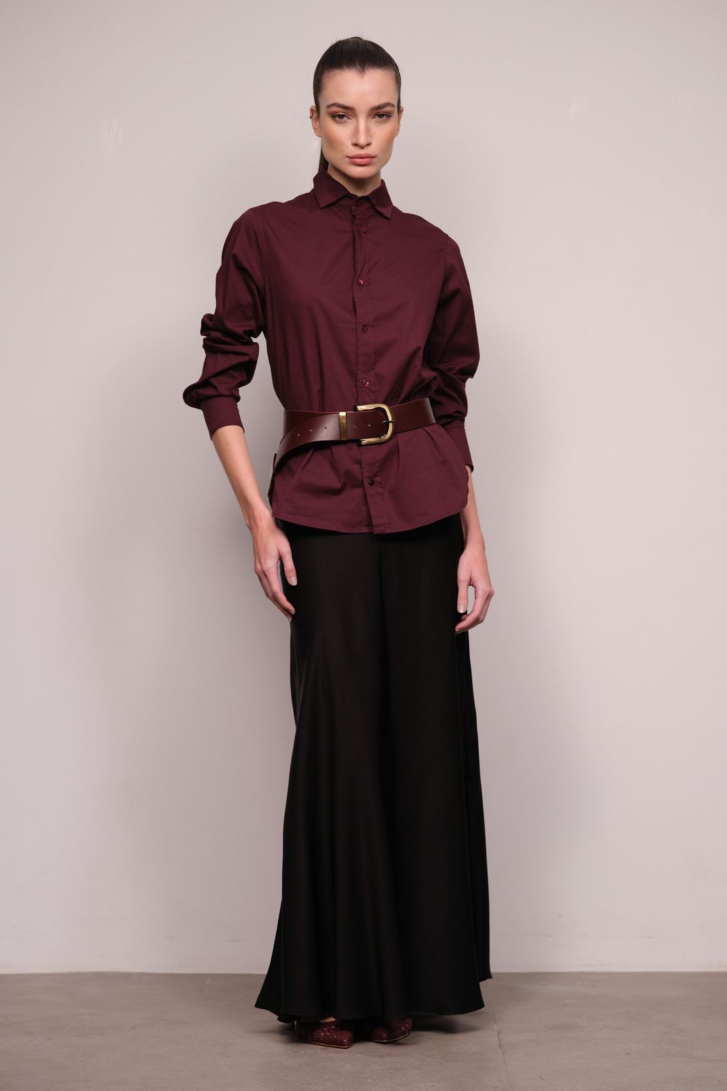 Camisa Slim Tricoline Vinho Carlota CB