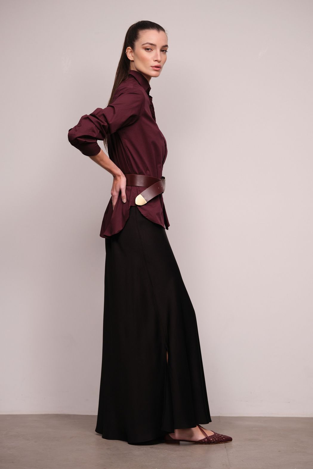 Camisa Slim Tricoline Vinho Carlota CB