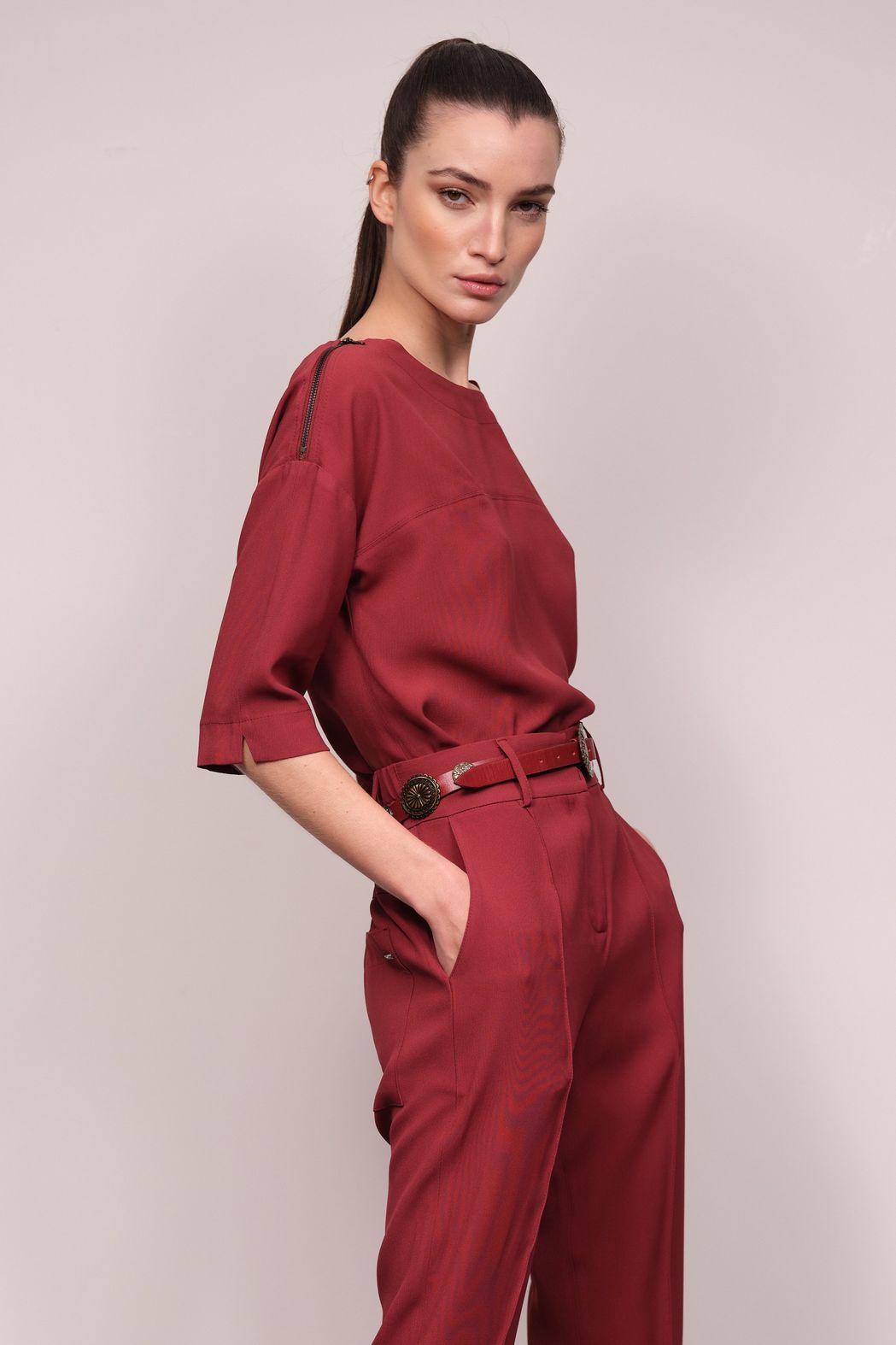 Cinto Fino Couro Boho Vermelho Marta