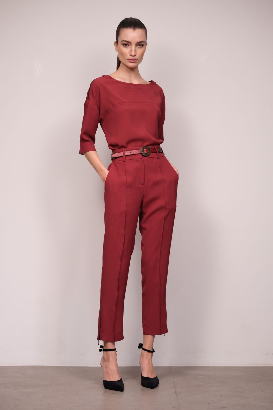 Cinto Fino Couro Boho Vermelho Marta