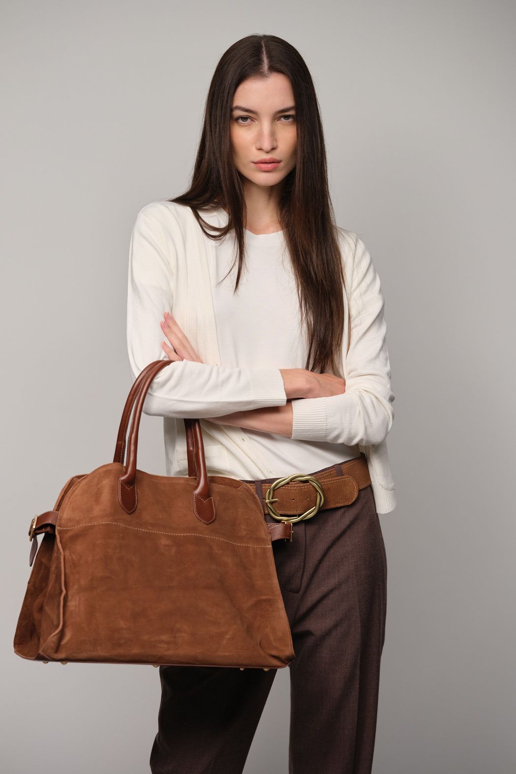 Cardigan de Tricot com Decote V Bolsos Off White Gabriela 