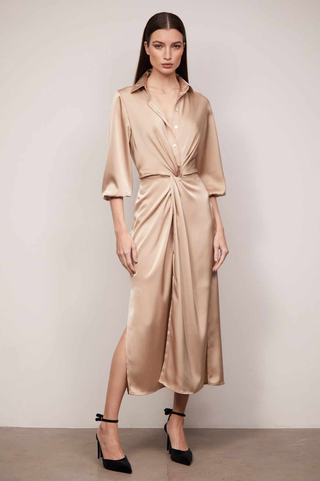 Vestido Midi em Crepe de Cetim Olivia