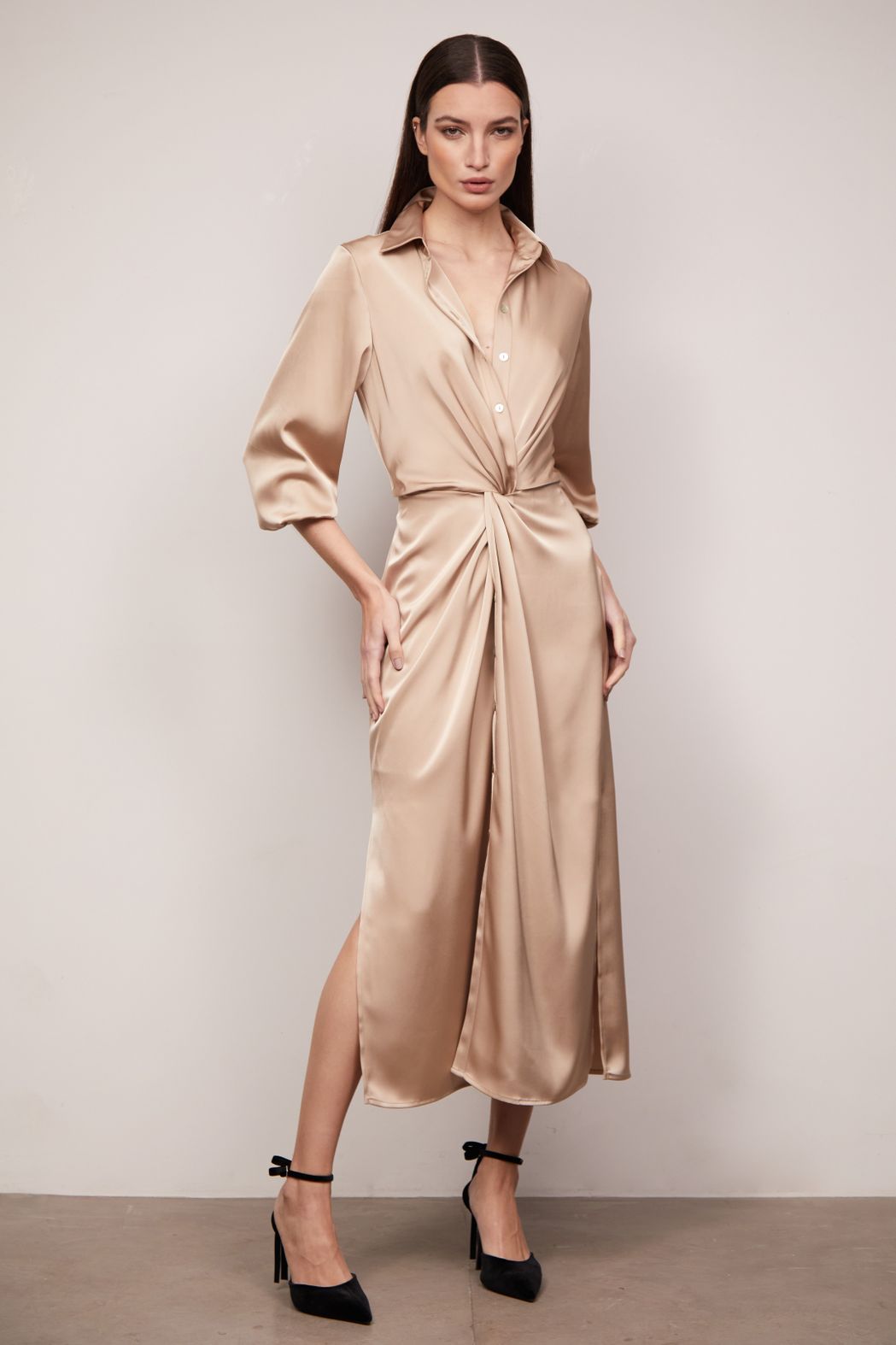 Vestido Midi em Crepe de Cetim Olivia