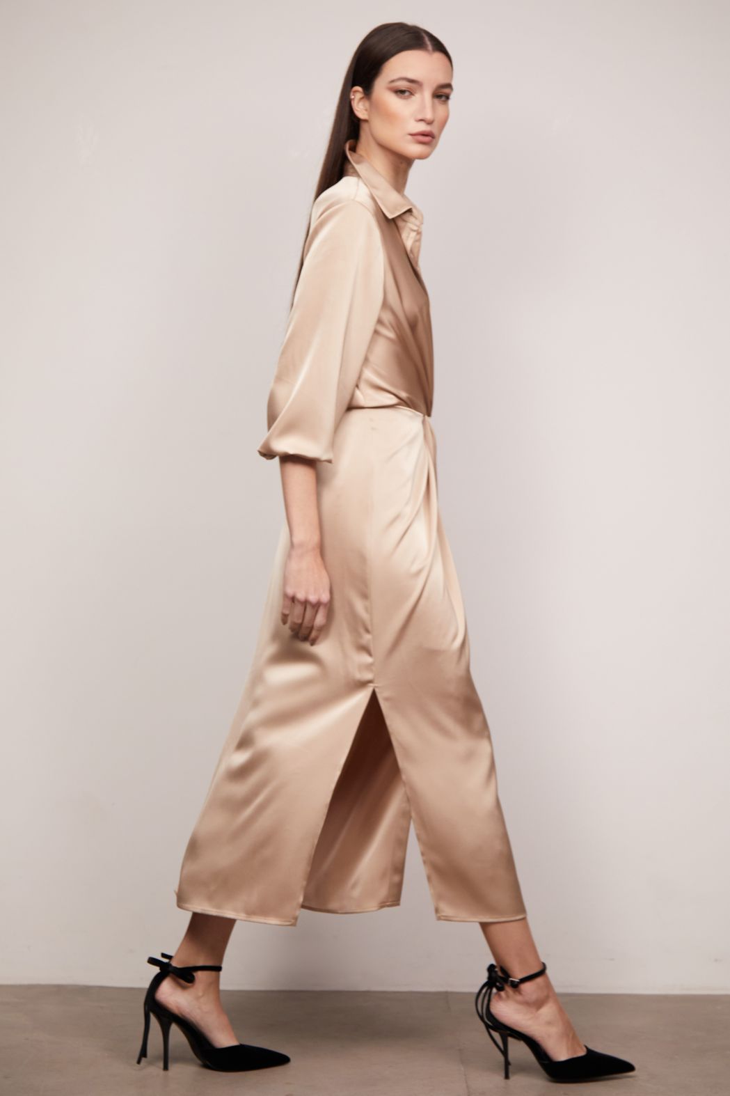 Vestido Midi em Crepe de Cetim Olivia