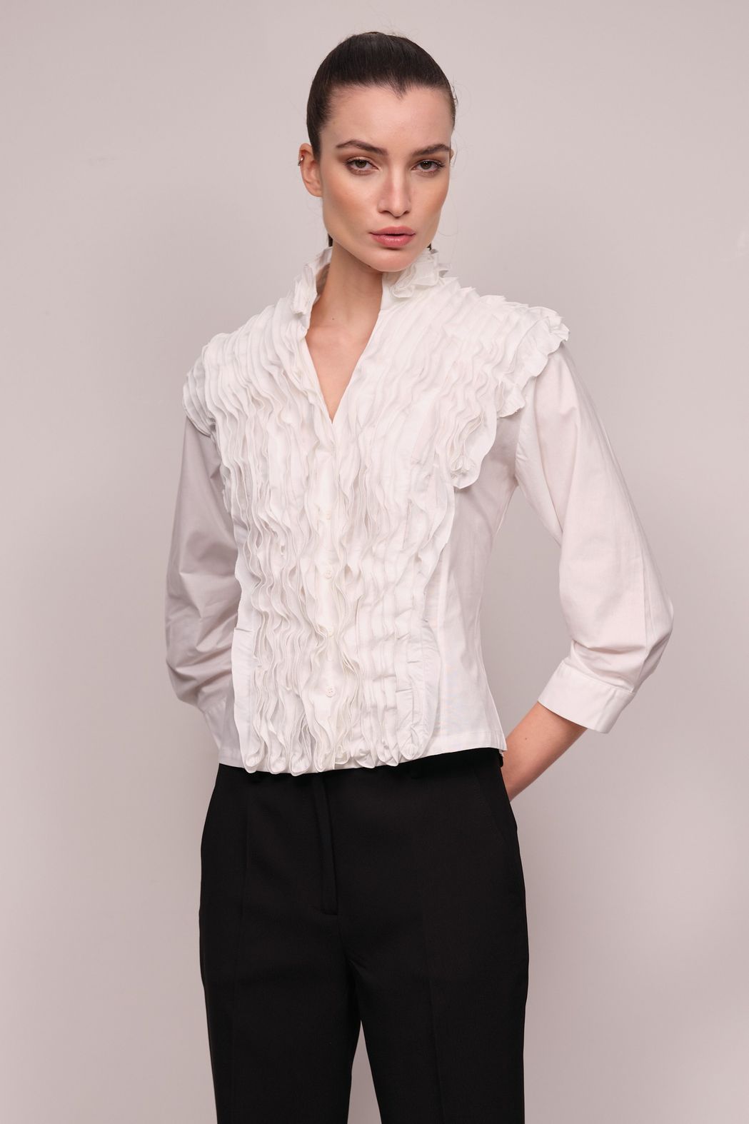 Camisa Jabô Tricoline Branco Carmela