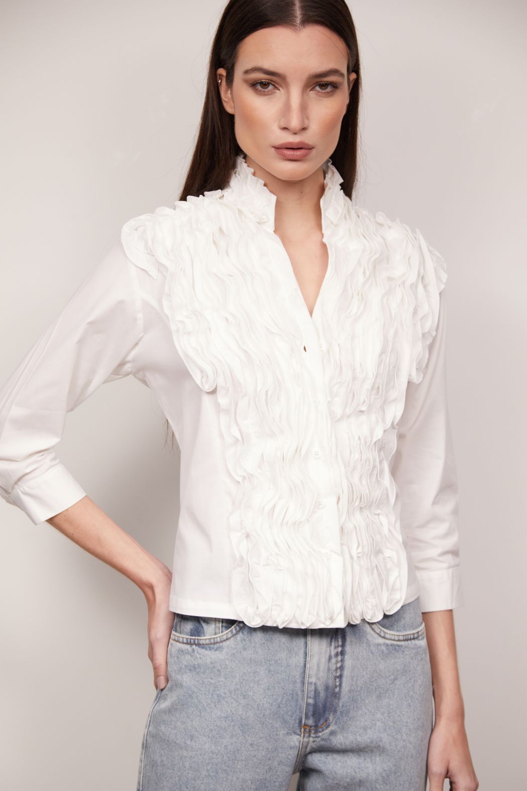 Camisa Jabô Tricoline Branco Carmela