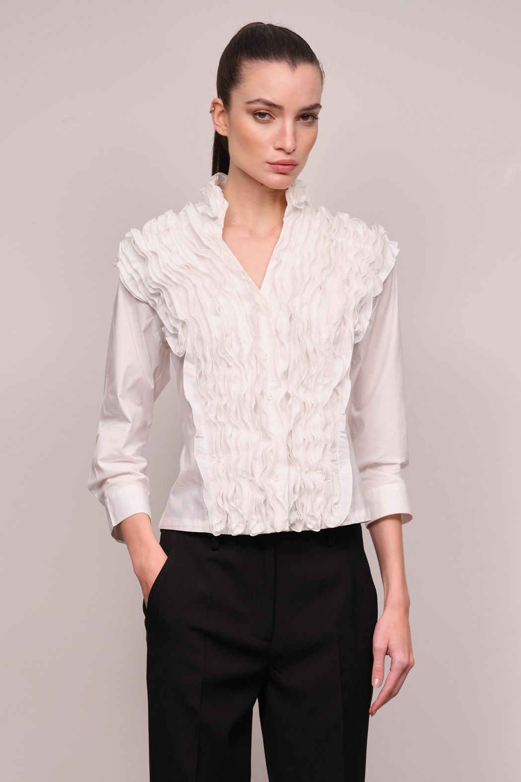 Camisa Jabô Tricoline Branco Carmela
