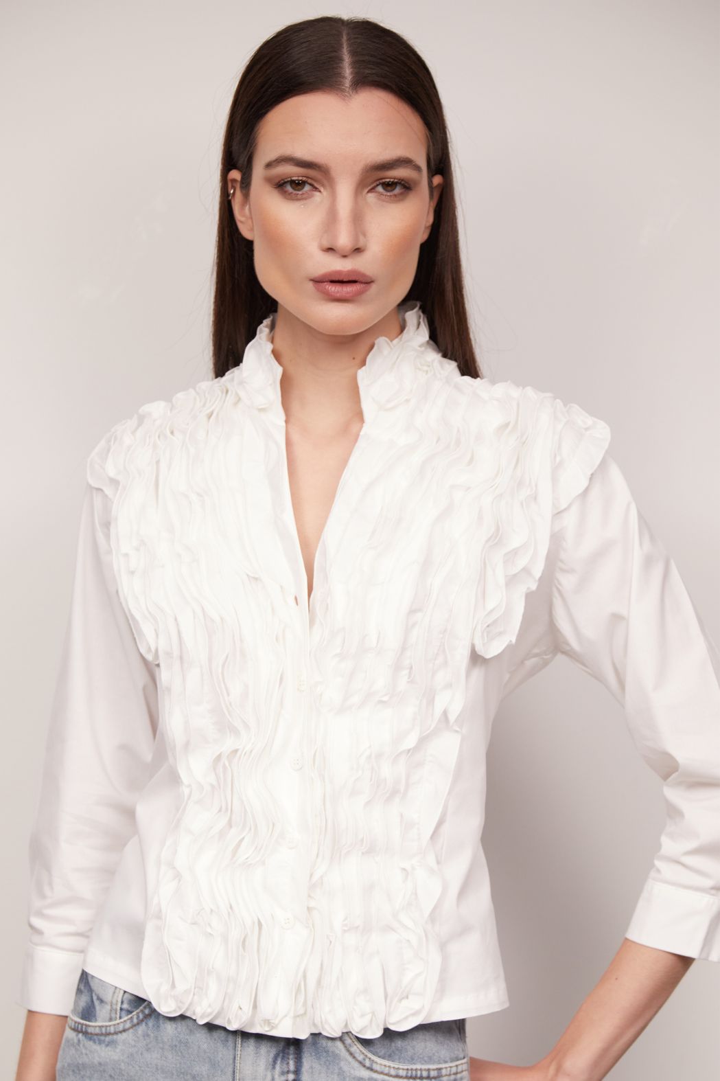 Camisa Jabô Tricoline Branco Carmela