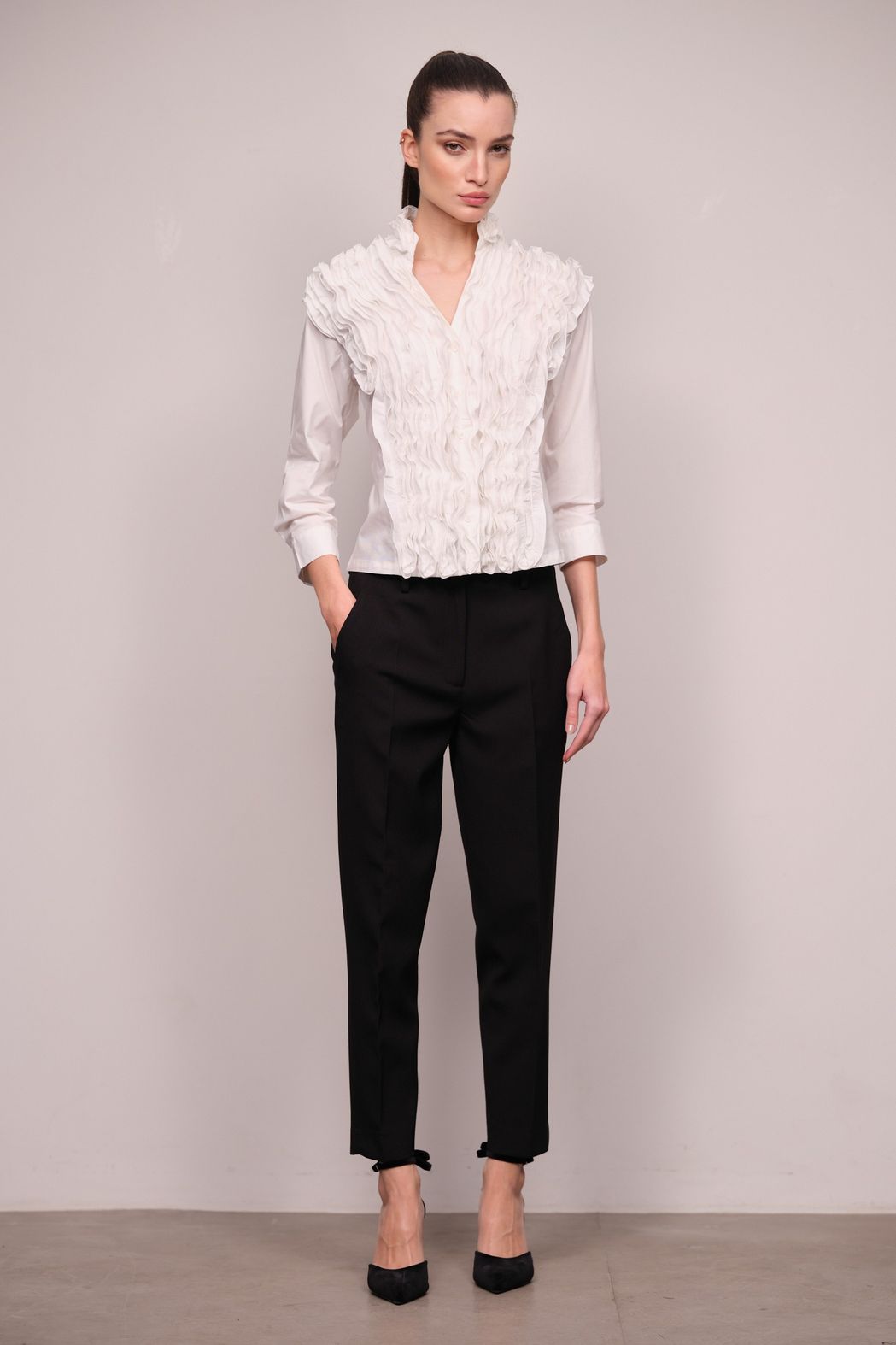 Camisa Jabô Tricoline Branco Carmela