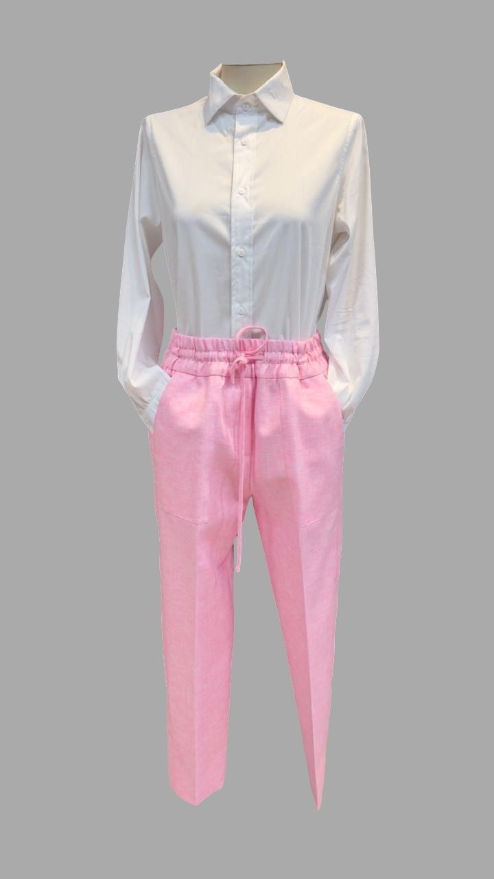 Calça Jogging Reta de Viscolinho Rosa Lucia