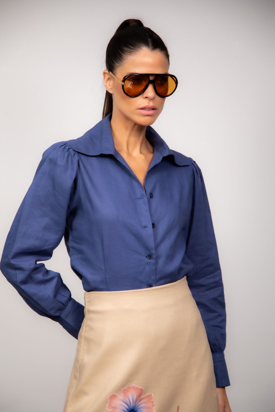 Camisa Linho Azul Escuro Zoe
