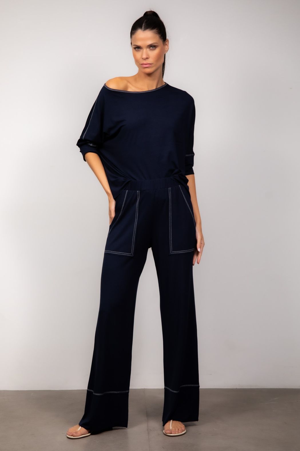 Conjunto Pantalona em Malha Marinho Ana Clara