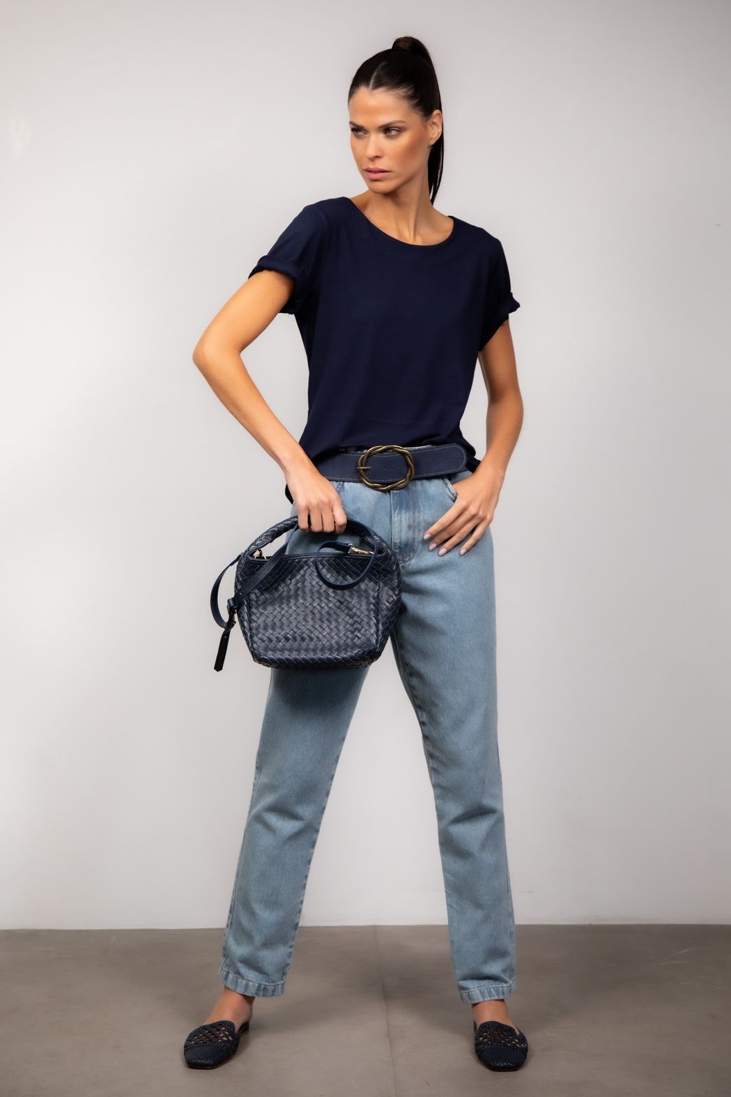 Bolsa Em Couro Tresse Marinho Tania