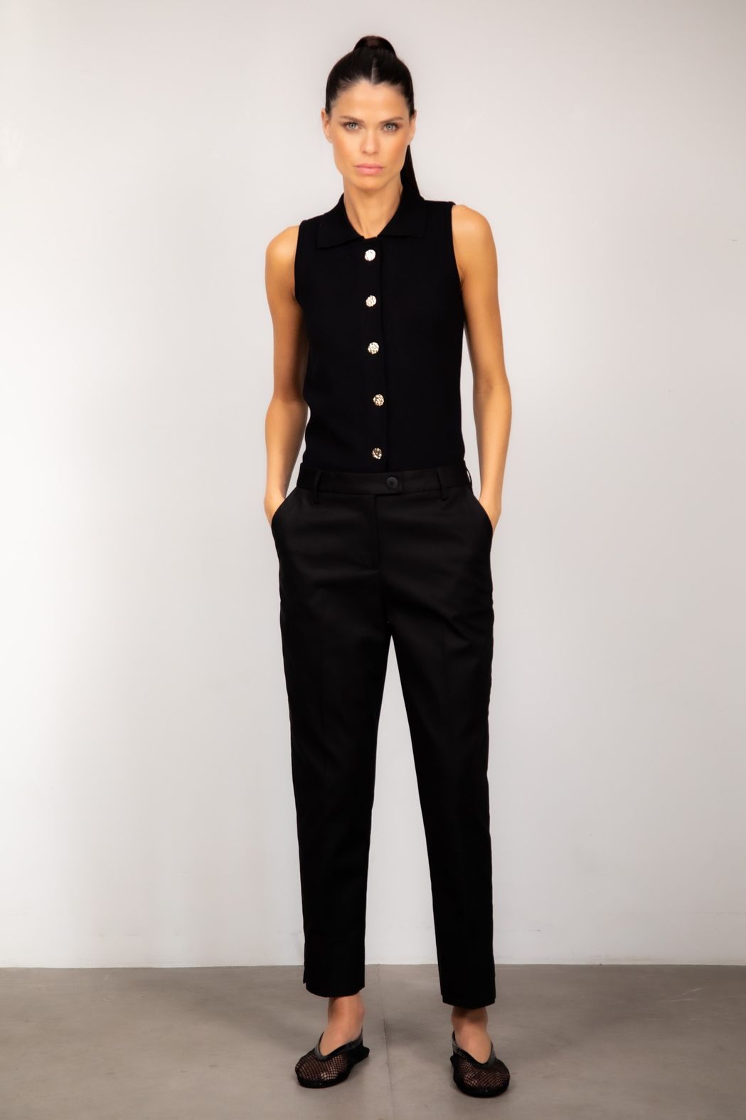 Calça Alfaiataria Algodão Preto Vivian