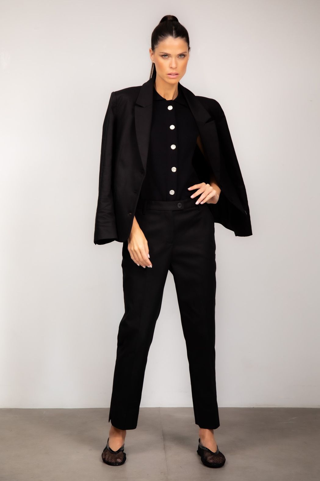 Calça Alfaiataria Algodão Preto Vivian
