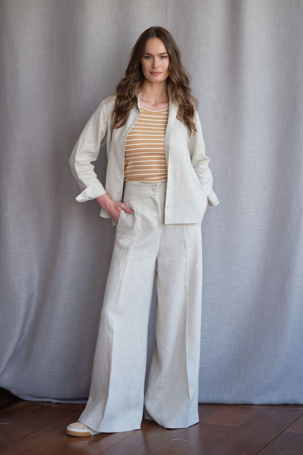 Calça Pantalona Linho Natural Valentina CB