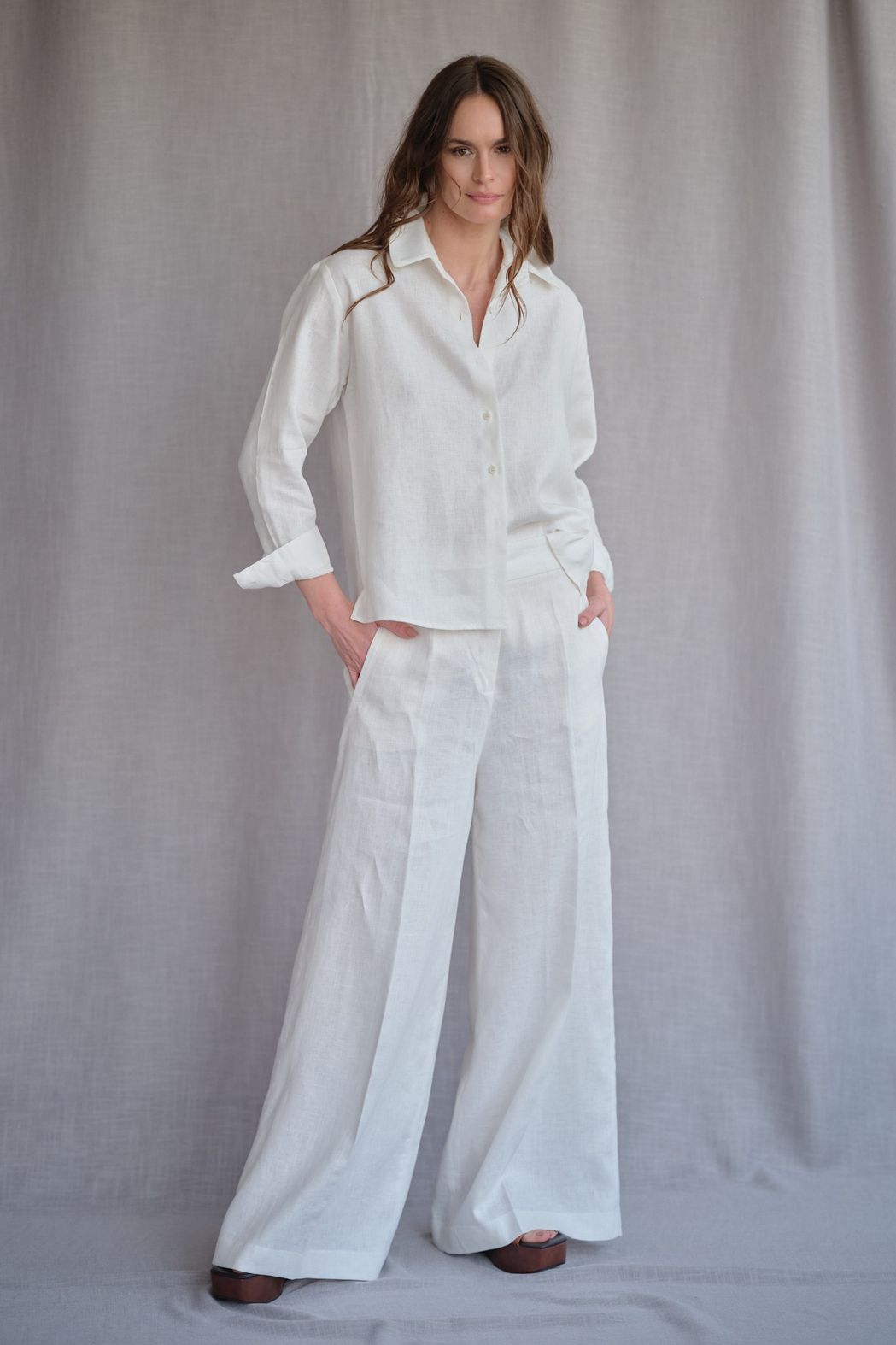 Calça Pantalona Linho Off White Valentina CB