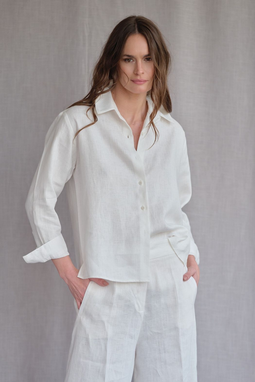 Calça Pantalona Linho Off White Valentina CB