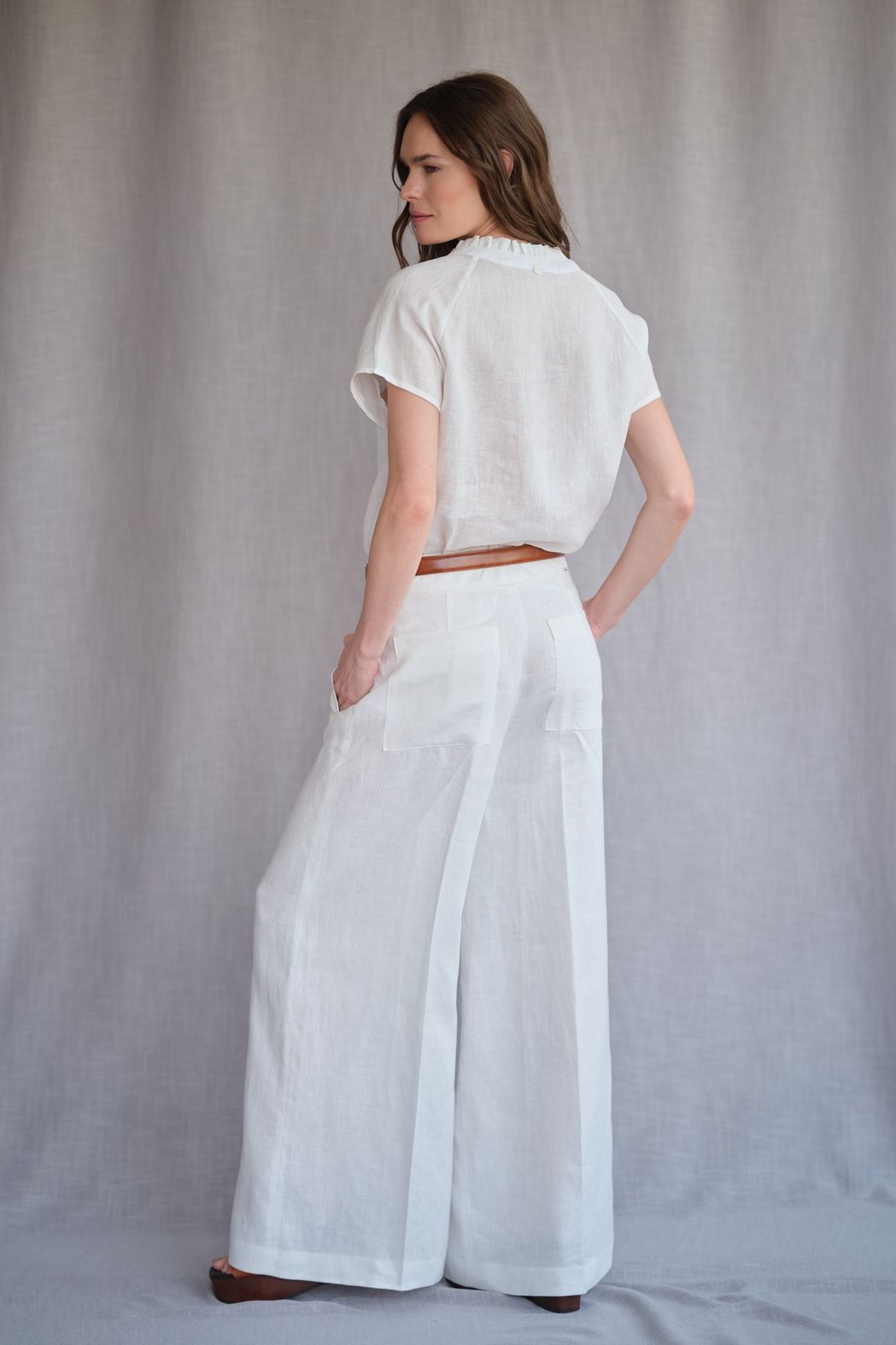 Calça Pantalona Linho Off White Valentina CB