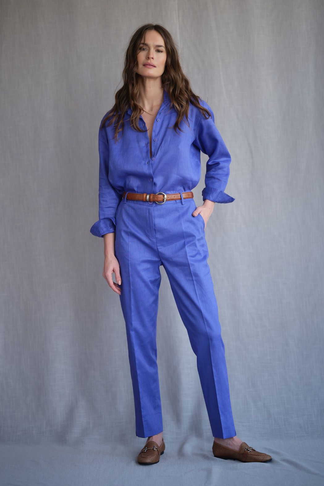 Calça Reta Linho Violeta Sofia CB