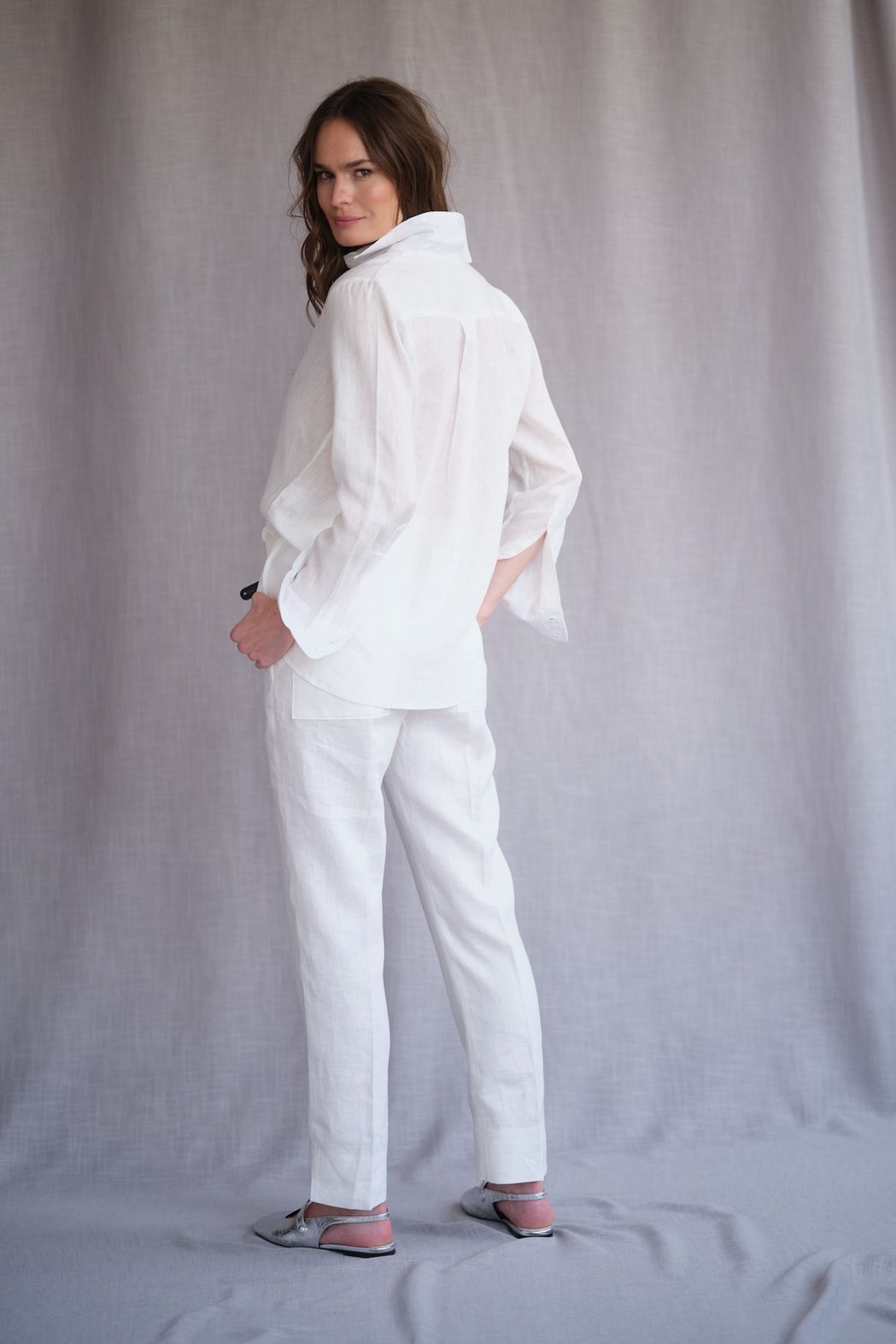 Calça Reta Linho Off White Sofia CB