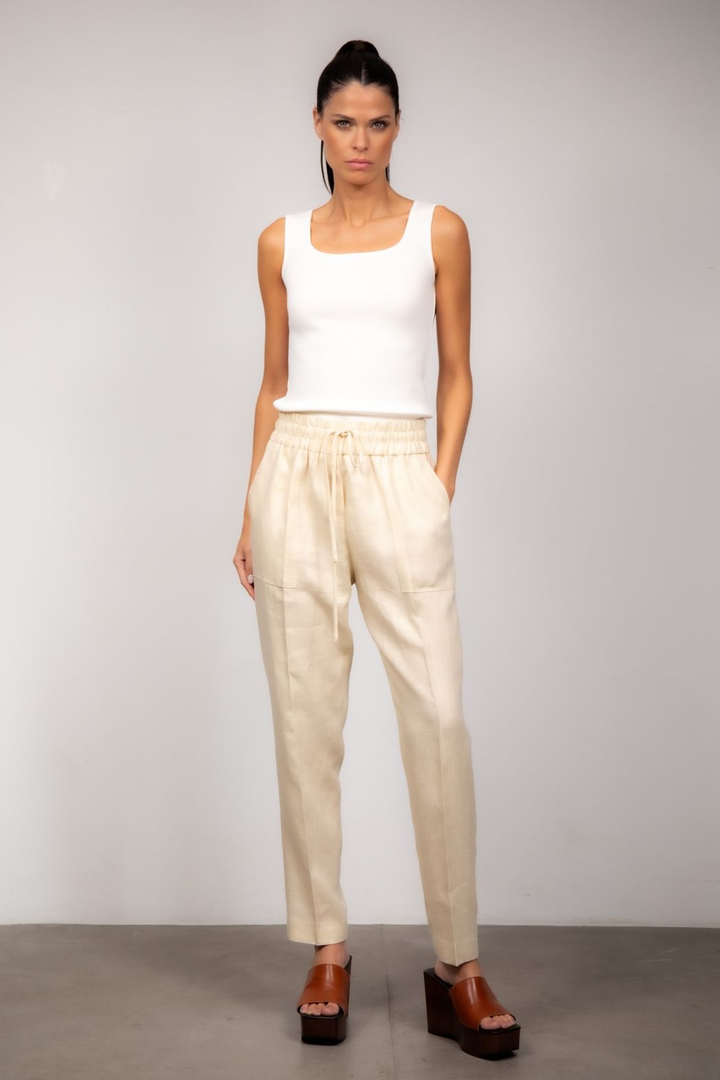 Calça Jogging Linho Bege Bruna