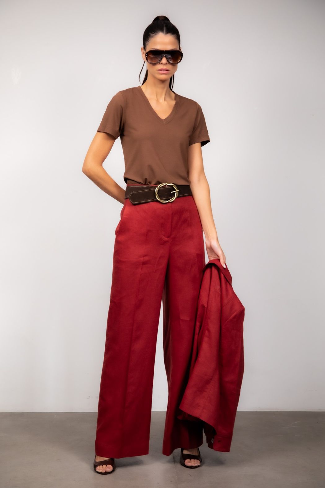 Calça Pantalona Linho Vermelho Bruna