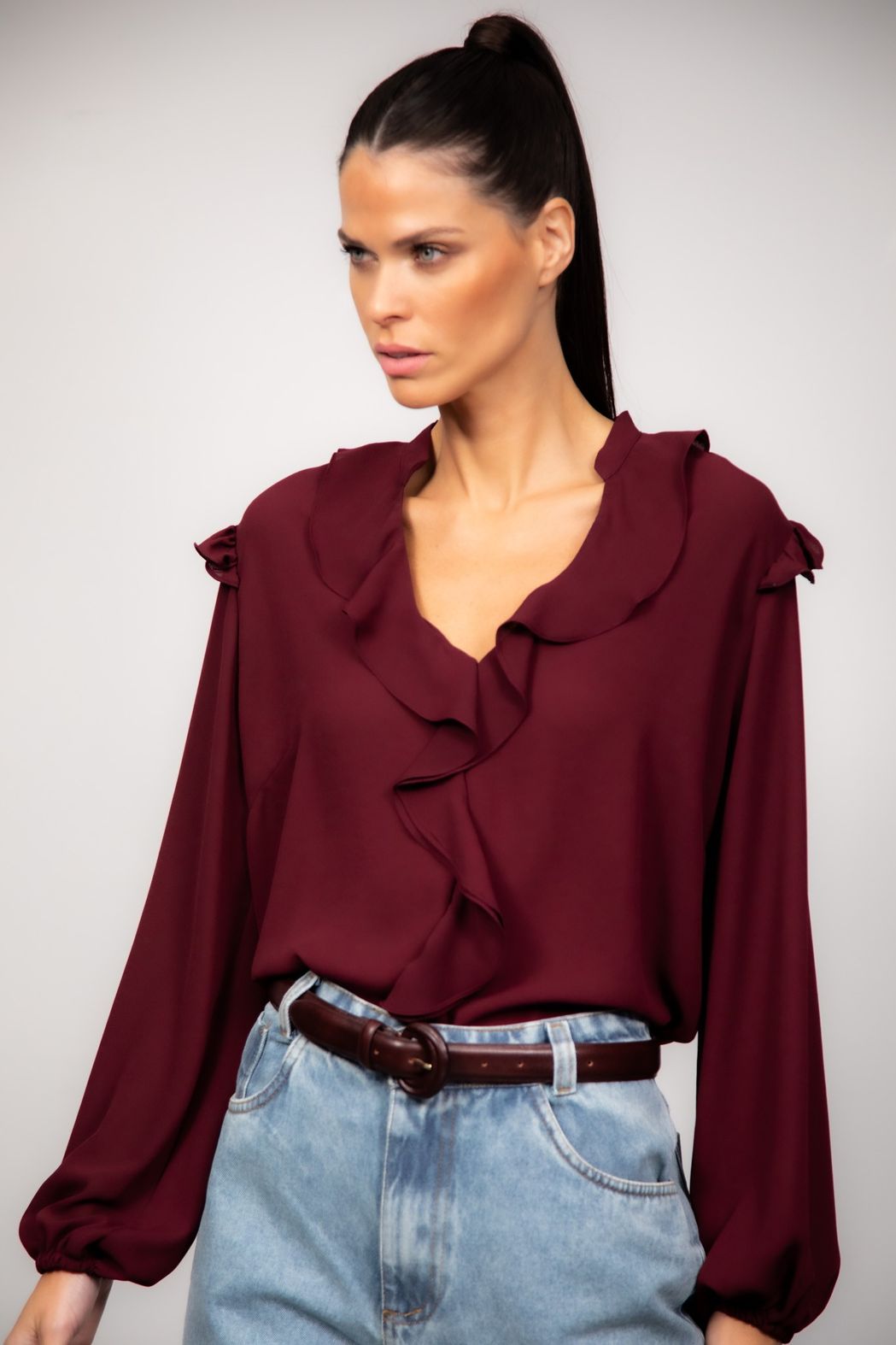 Blusa Crepe Vinho Angel