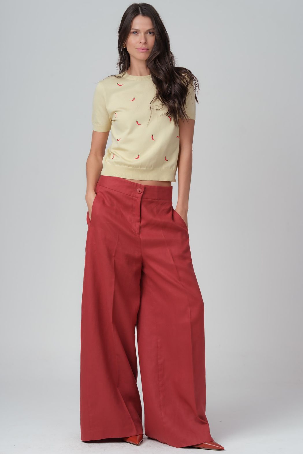 Blusa Trico Bordado Amarelo Patricia