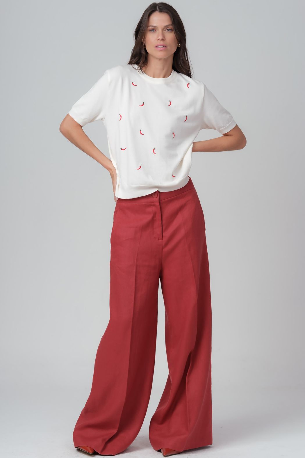 Blusa em Trico Bordado Off White Patricia