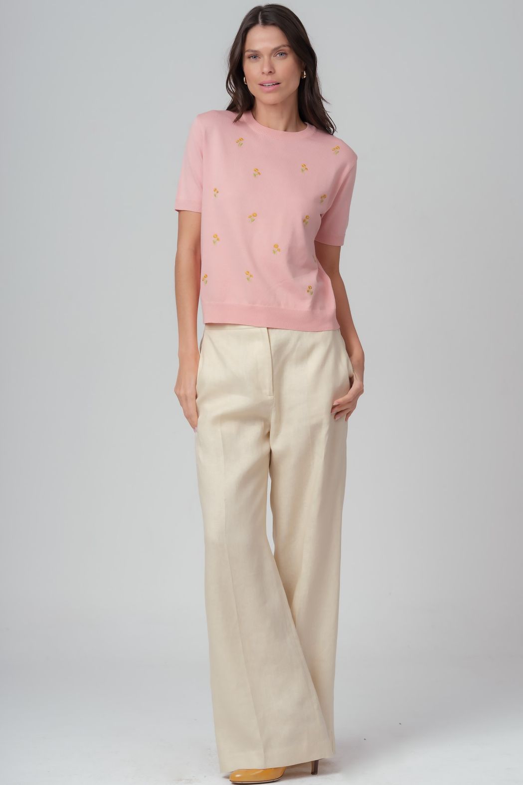 Blusa Trico Bordado Rosa Margot