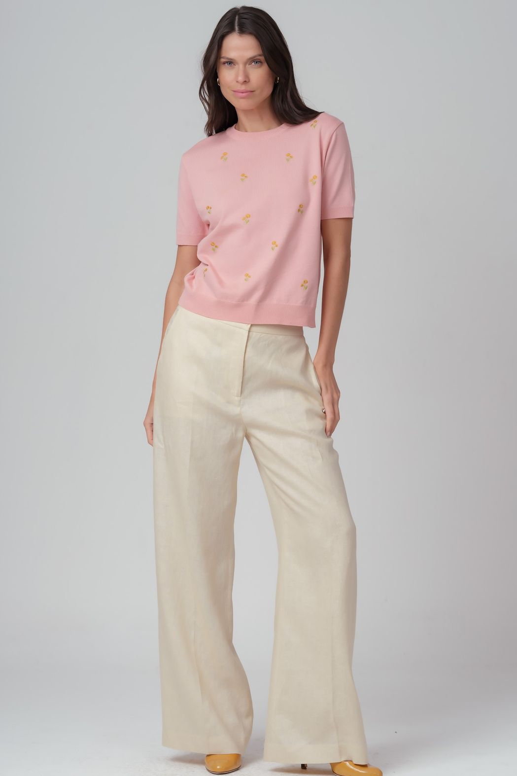 Blusa Trico Bordado Rosa Margot
