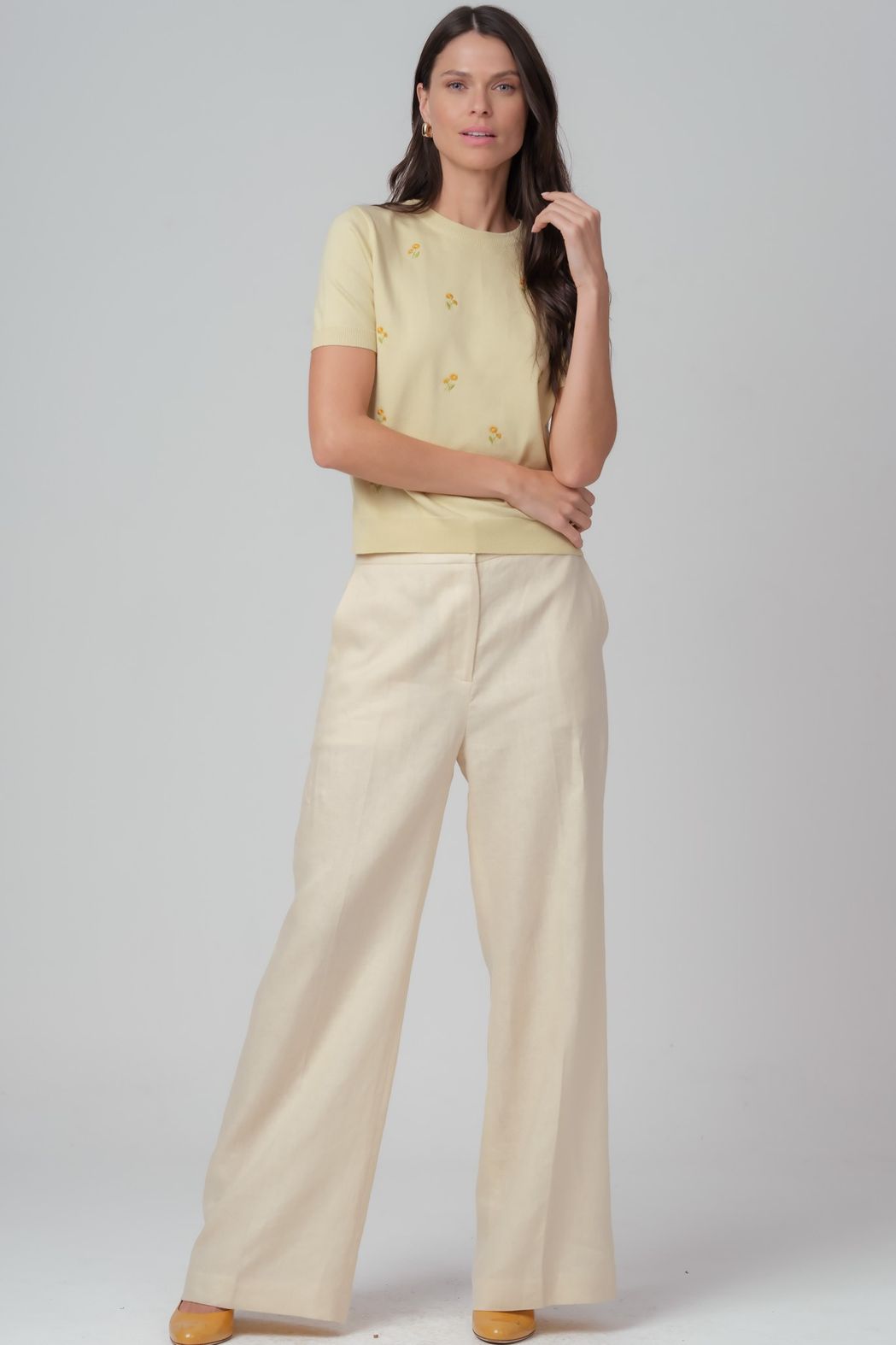 Blusa Trico Bordado Amarelo Margot