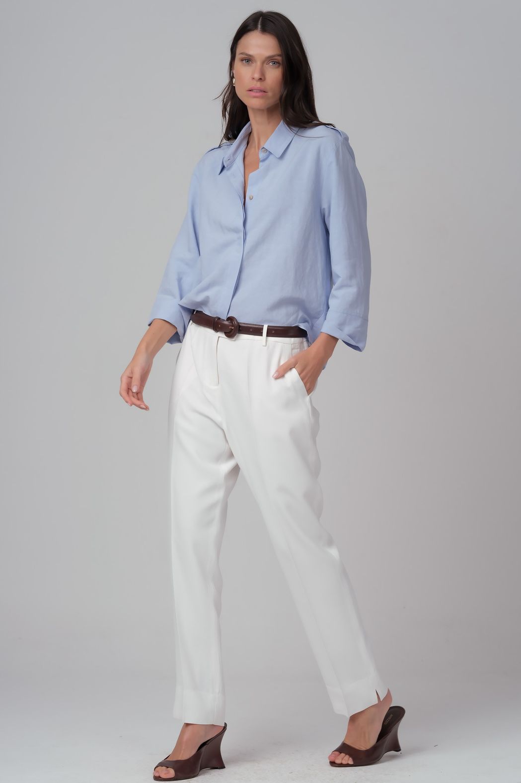 Camisa Viscolinho Azul Celine
