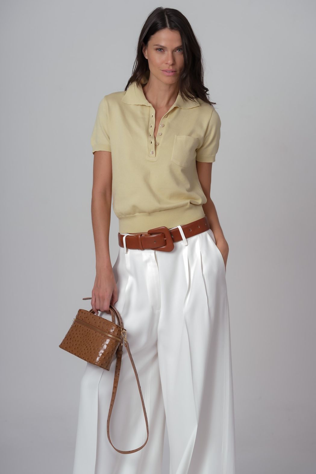 Camiseta Polo Tricot Amarelo Mel