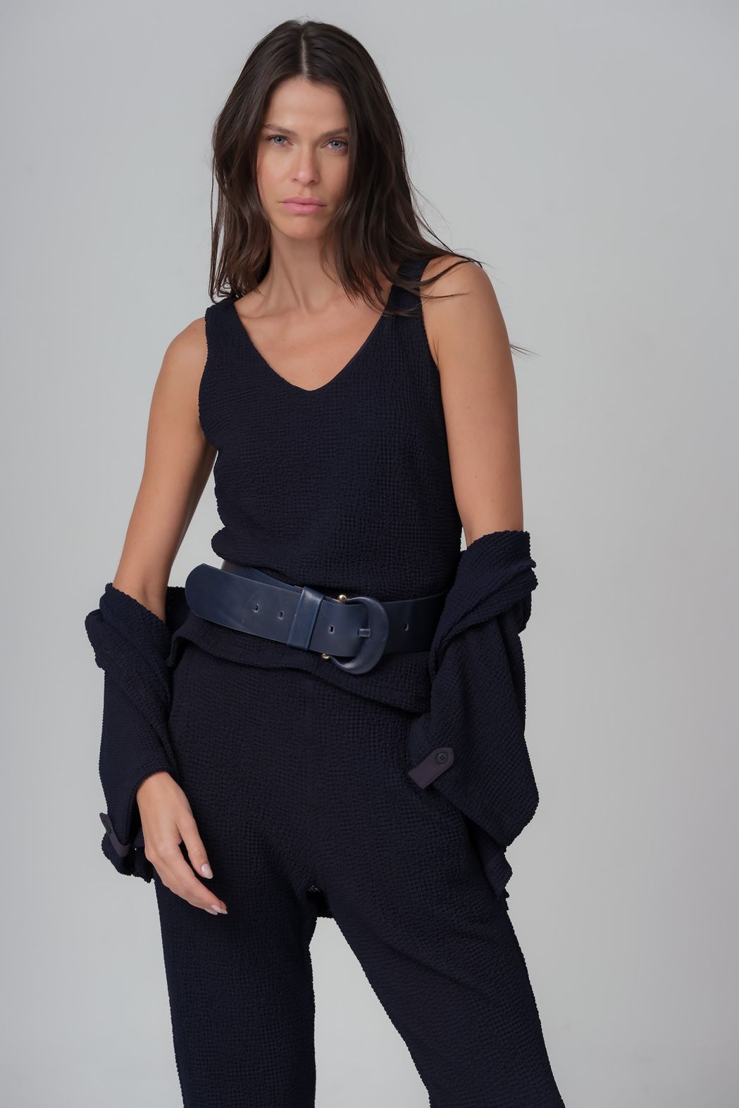 Cinto Maxi Couro Azul Vivian