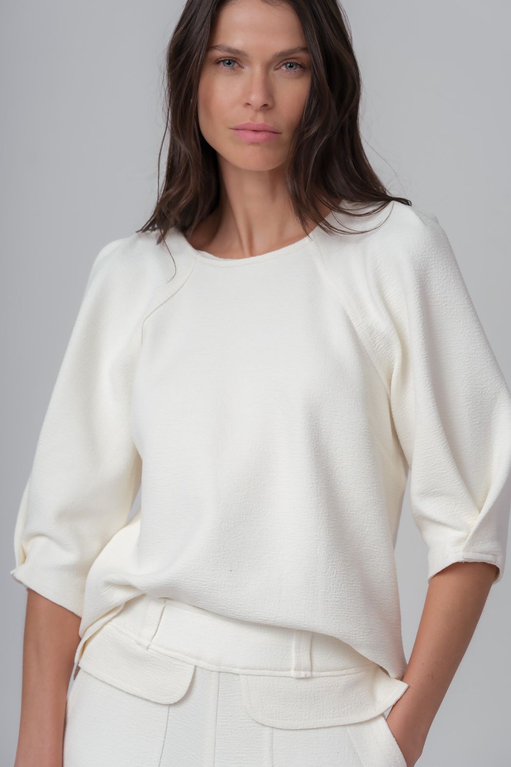 Blusa Malha Boucle Off White Wchy