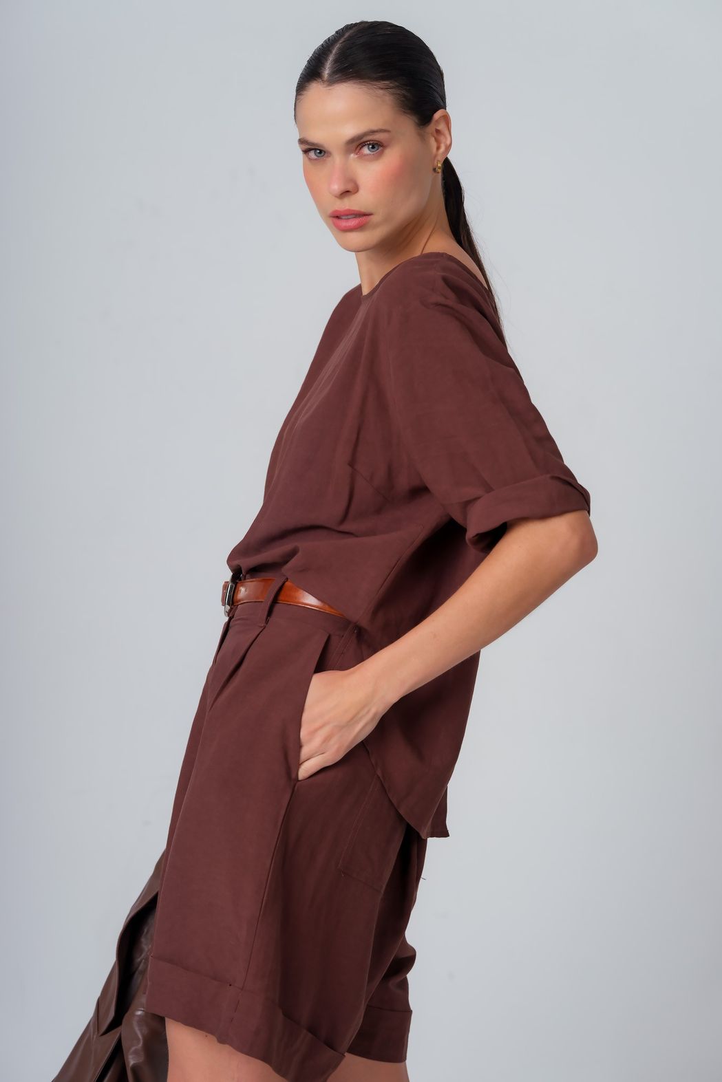 Blusa Linho Marrom Catarine