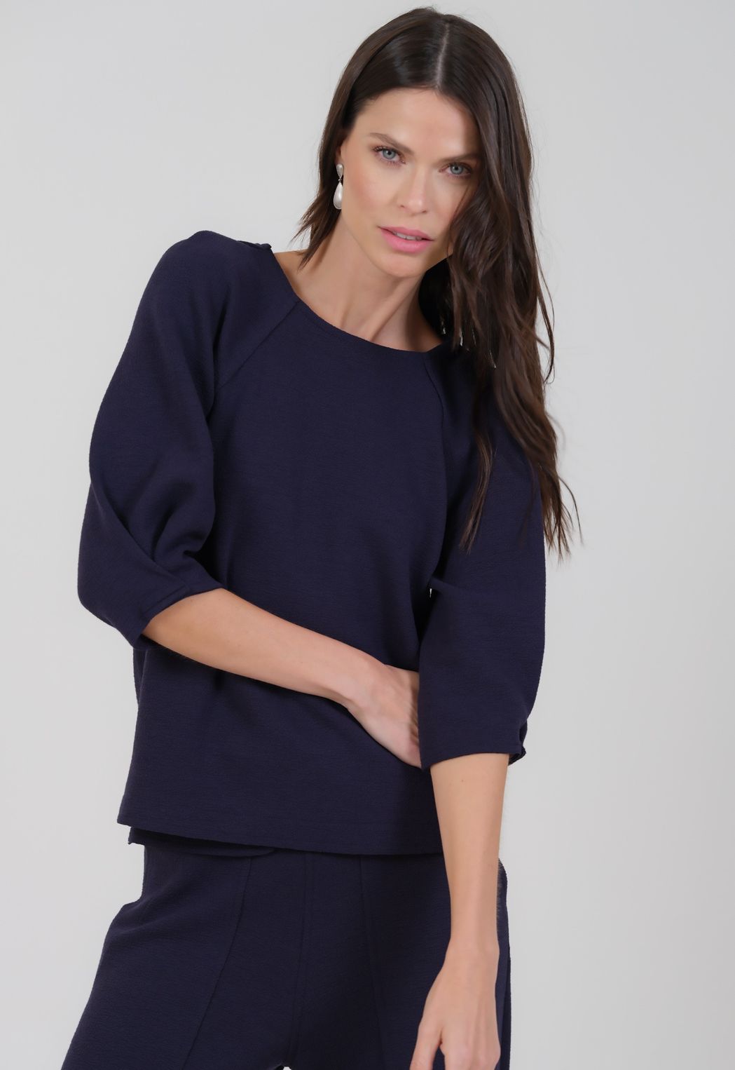 Blusa Malha Boucle Marinho Wchy