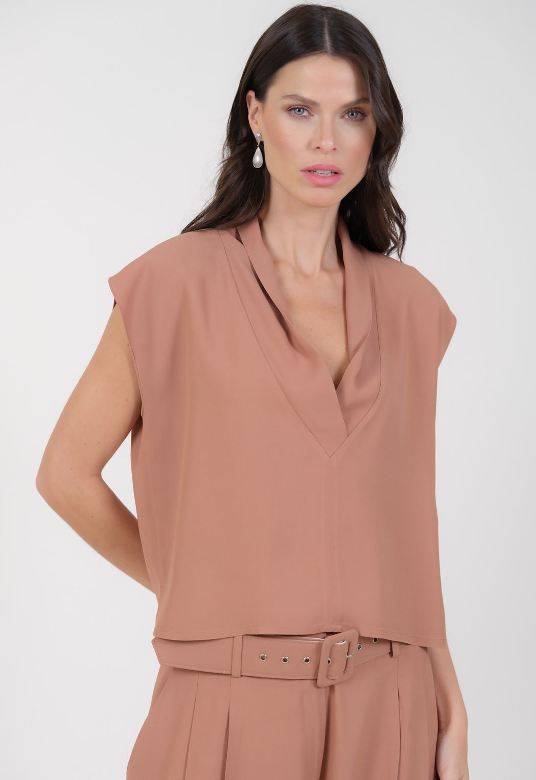 Blusa Crepe Camel Helena