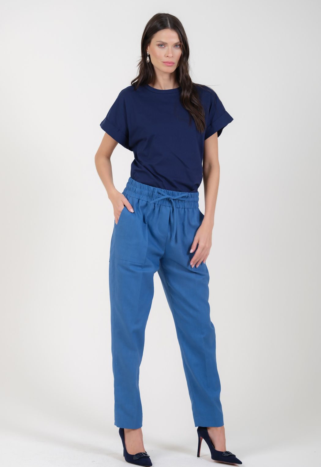 Calça Jogging em Linho Azul Leticia