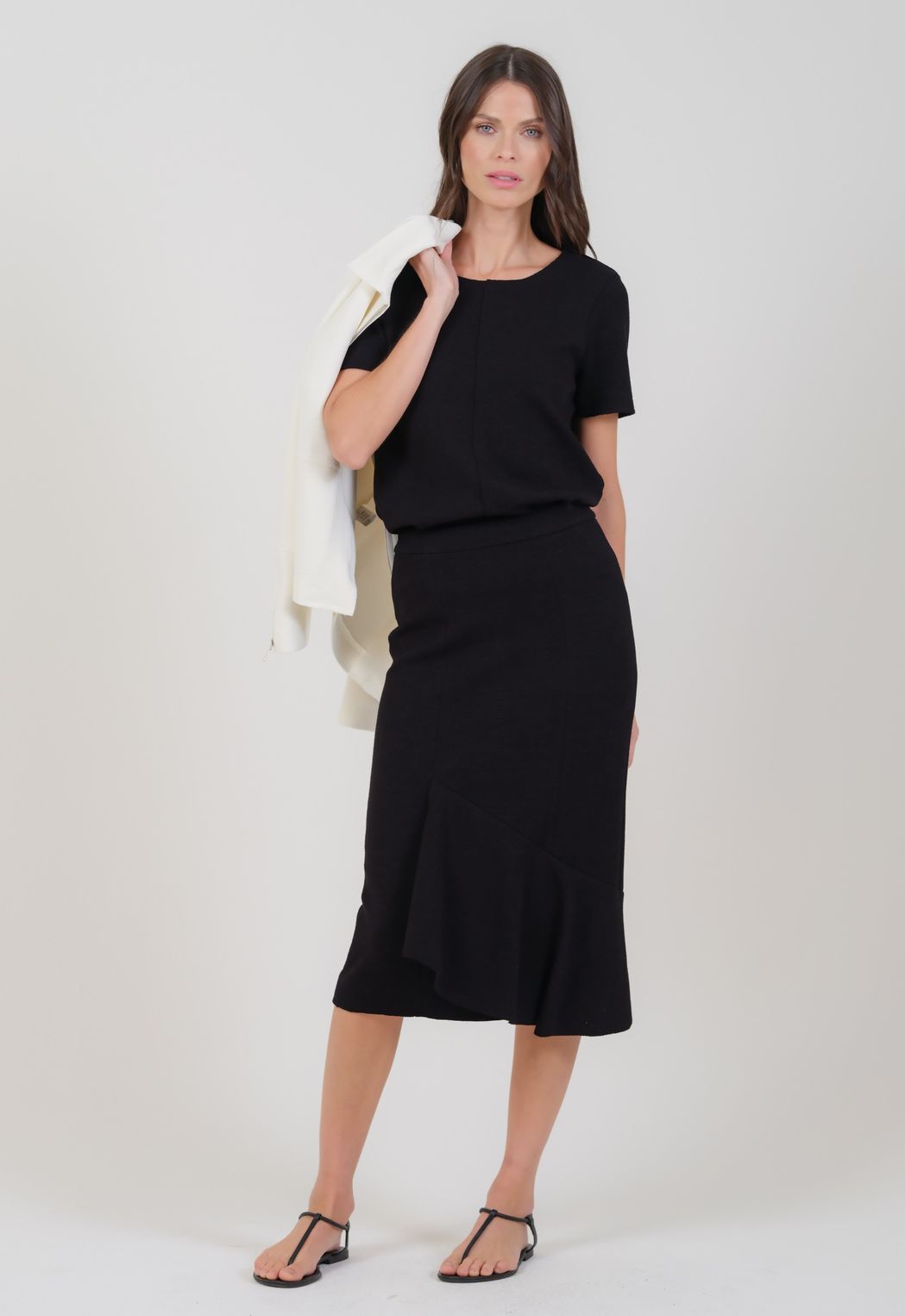 Saia Midi Boucle Preto Marisa
