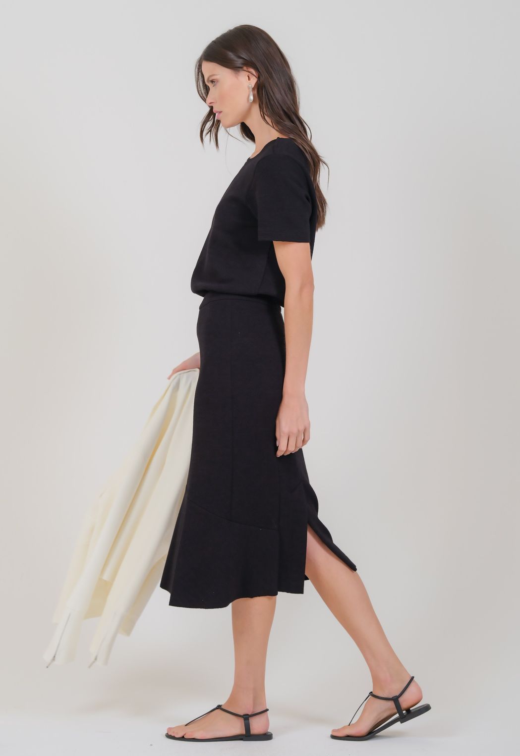 Saia Midi Boucle Preto Marisa