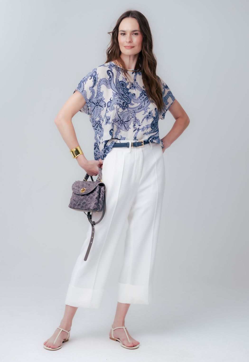 Calça Cropped Crepe Patou Off White Roberta