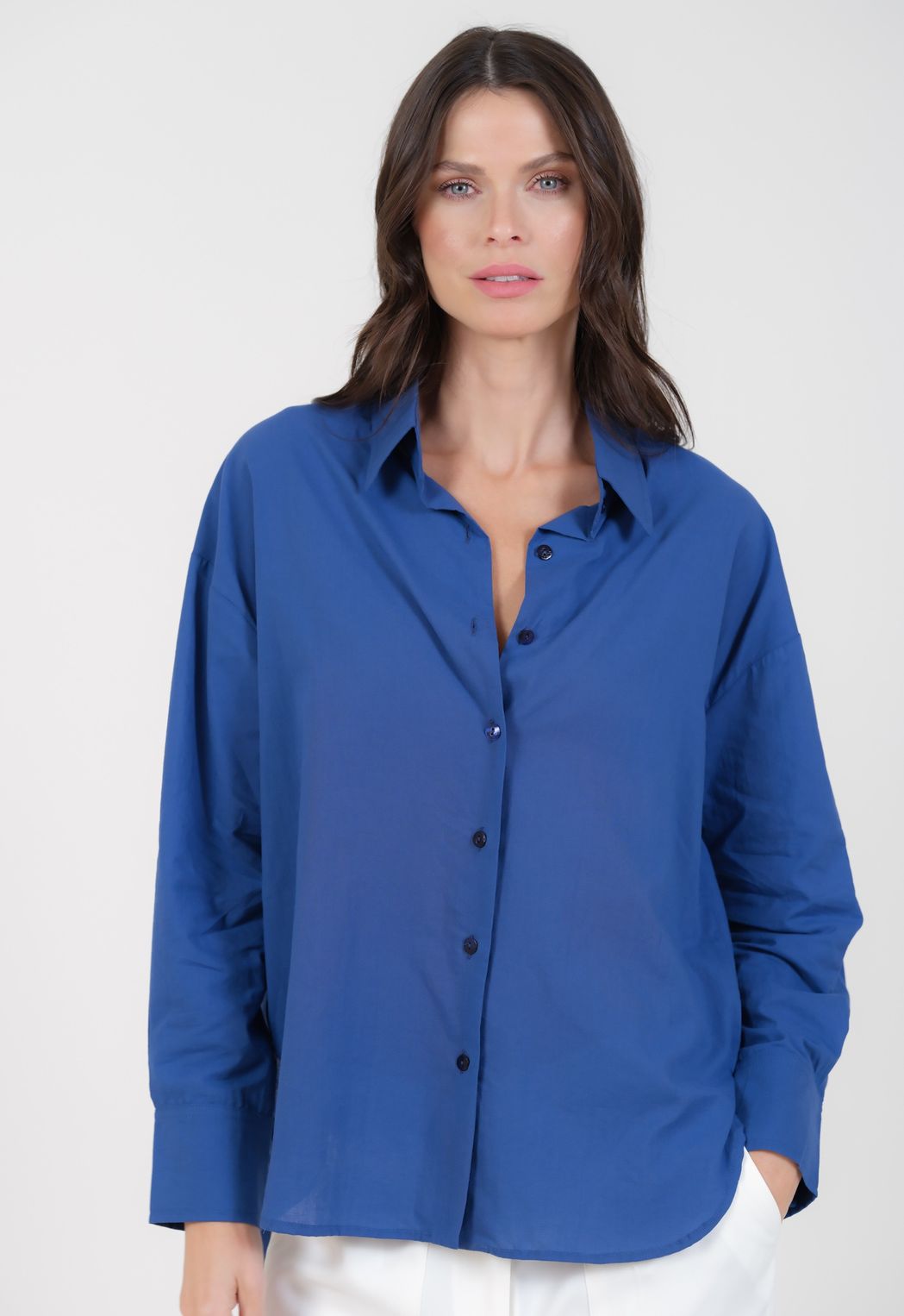 Camisa em Tricoline Azul Sandra