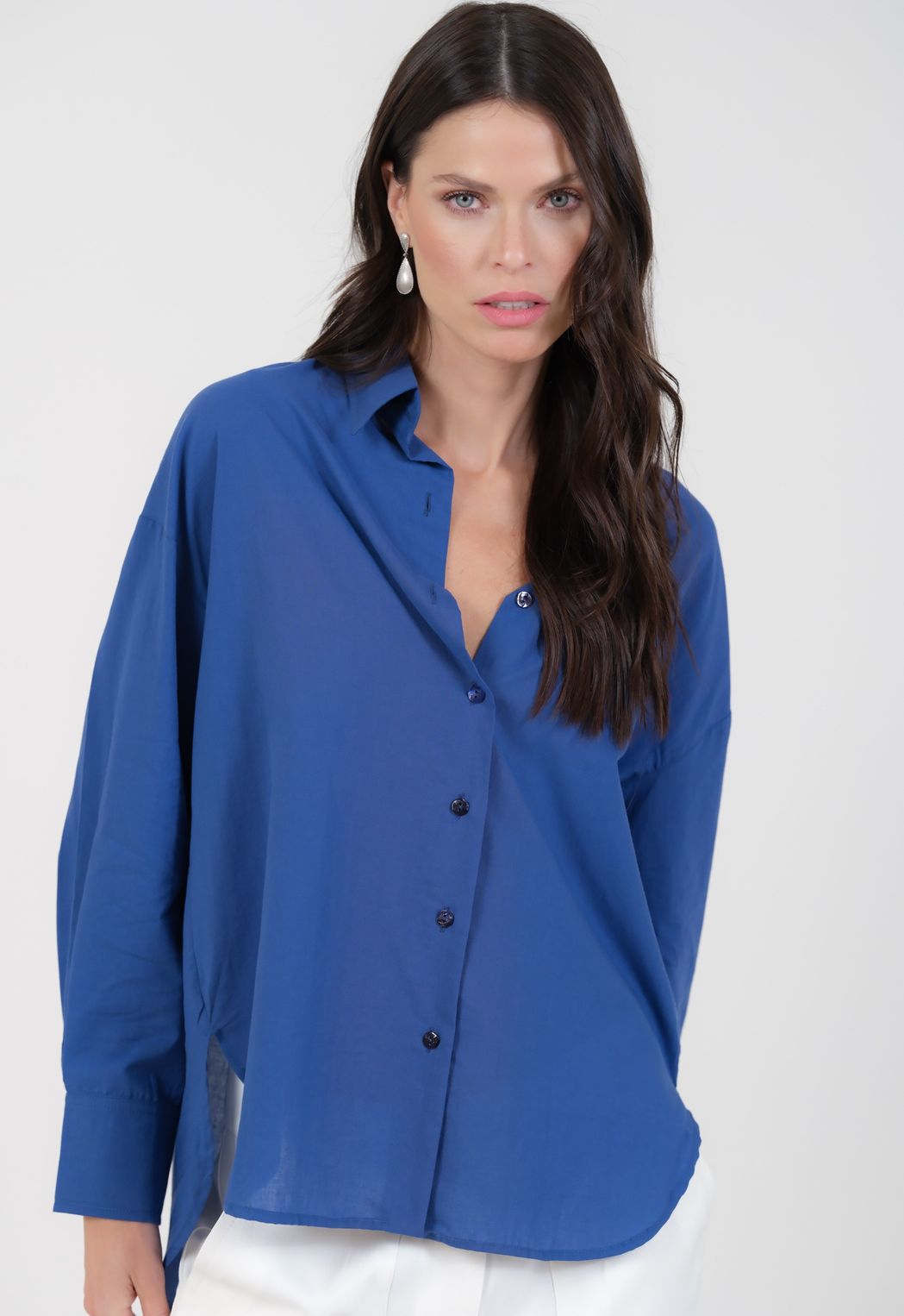 Camisa em Tricoline Azul Sandra