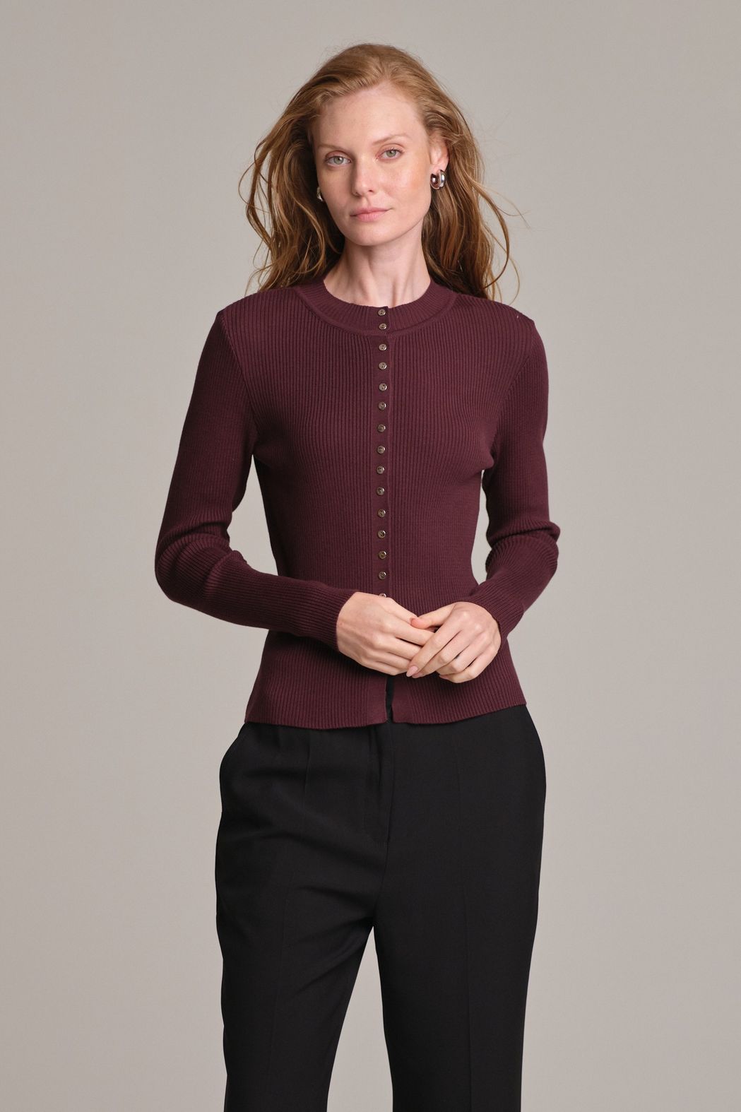 Cardigan Com Botões Vinho Lisa