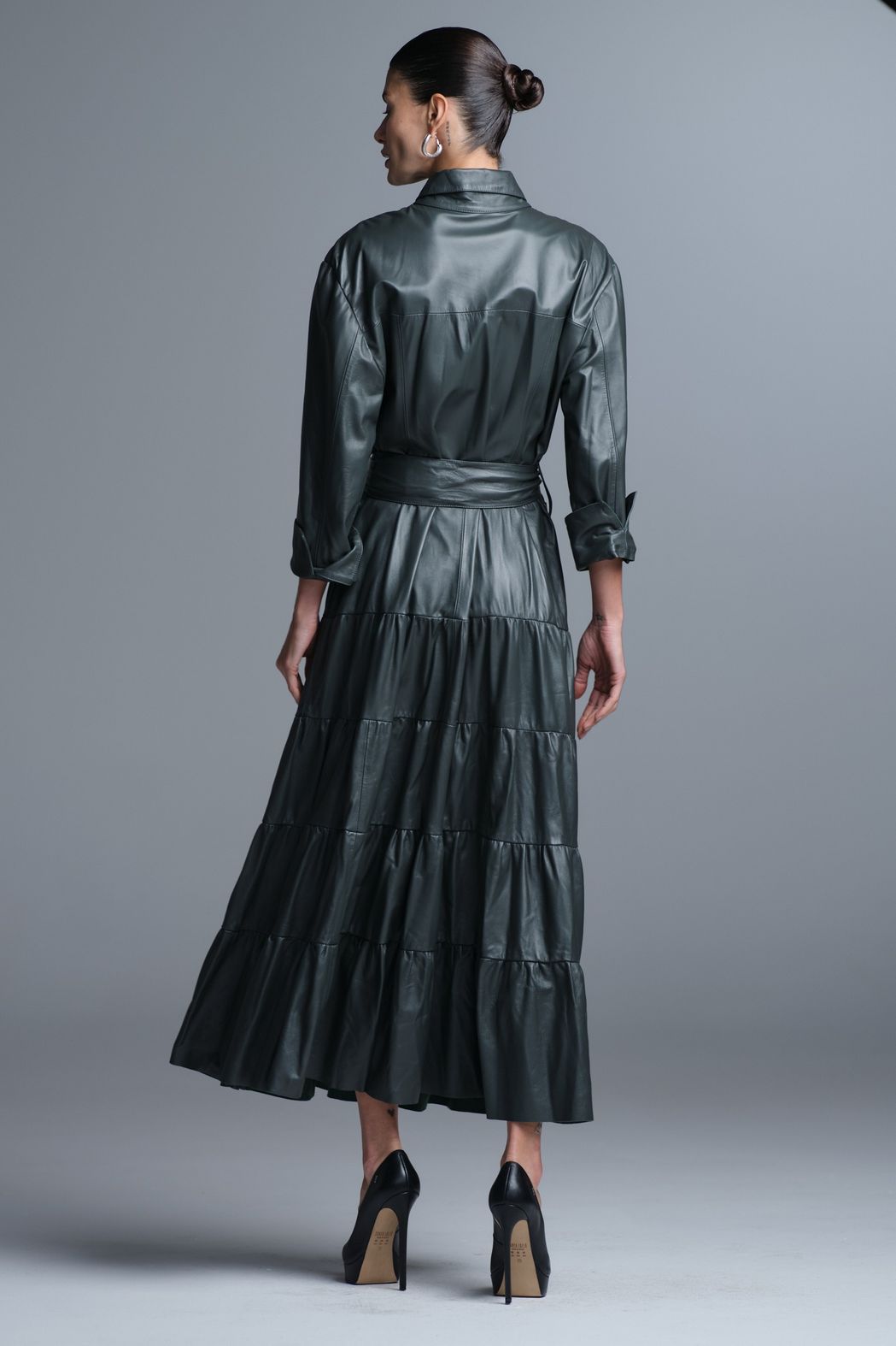 Vestido Pelica Longo Camadas Verde Lavinia
